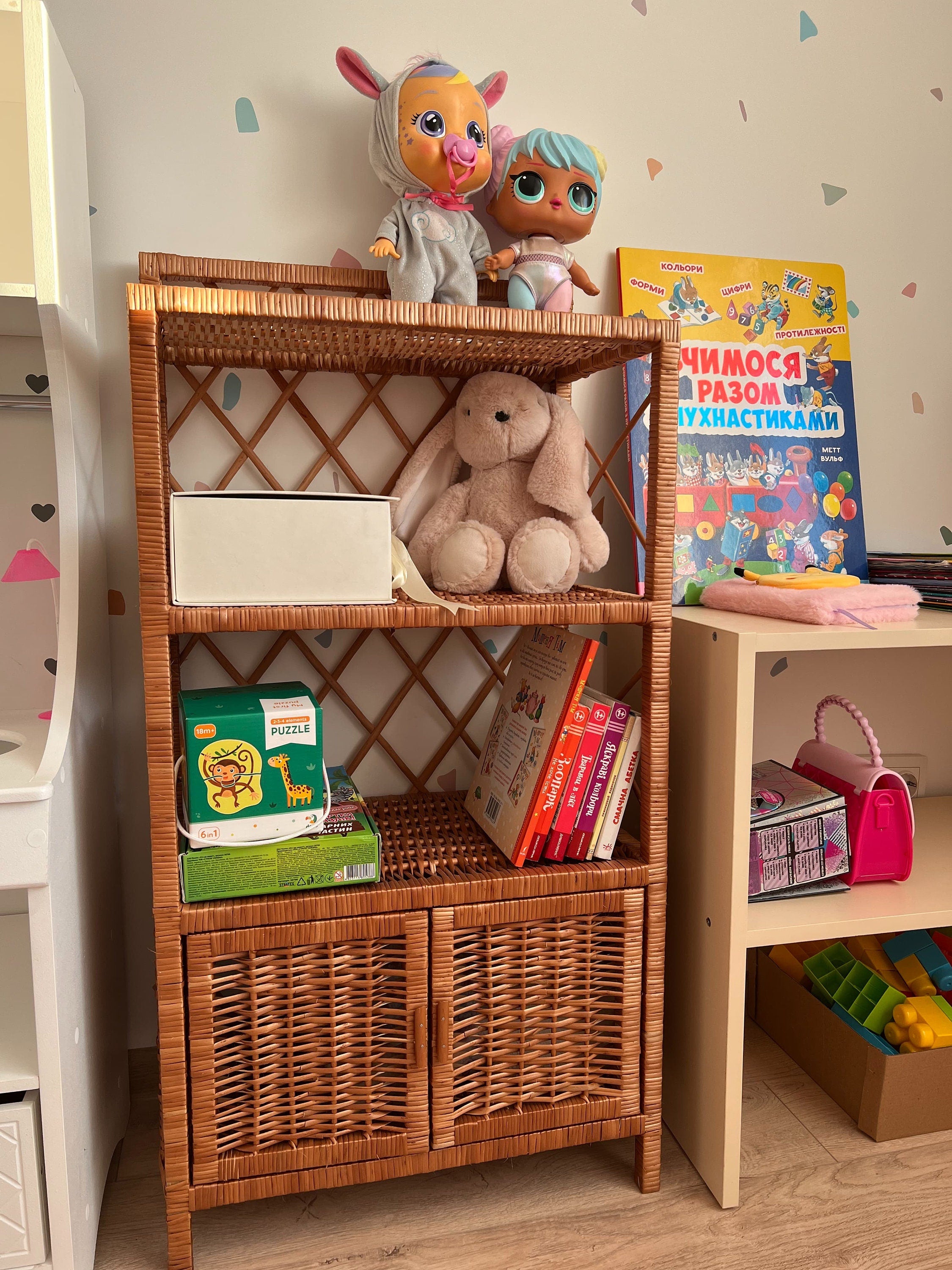 Wicker shelf, Wicker rack, Storage shelf, Bookshelf, Plant shelf, Rattan shelf