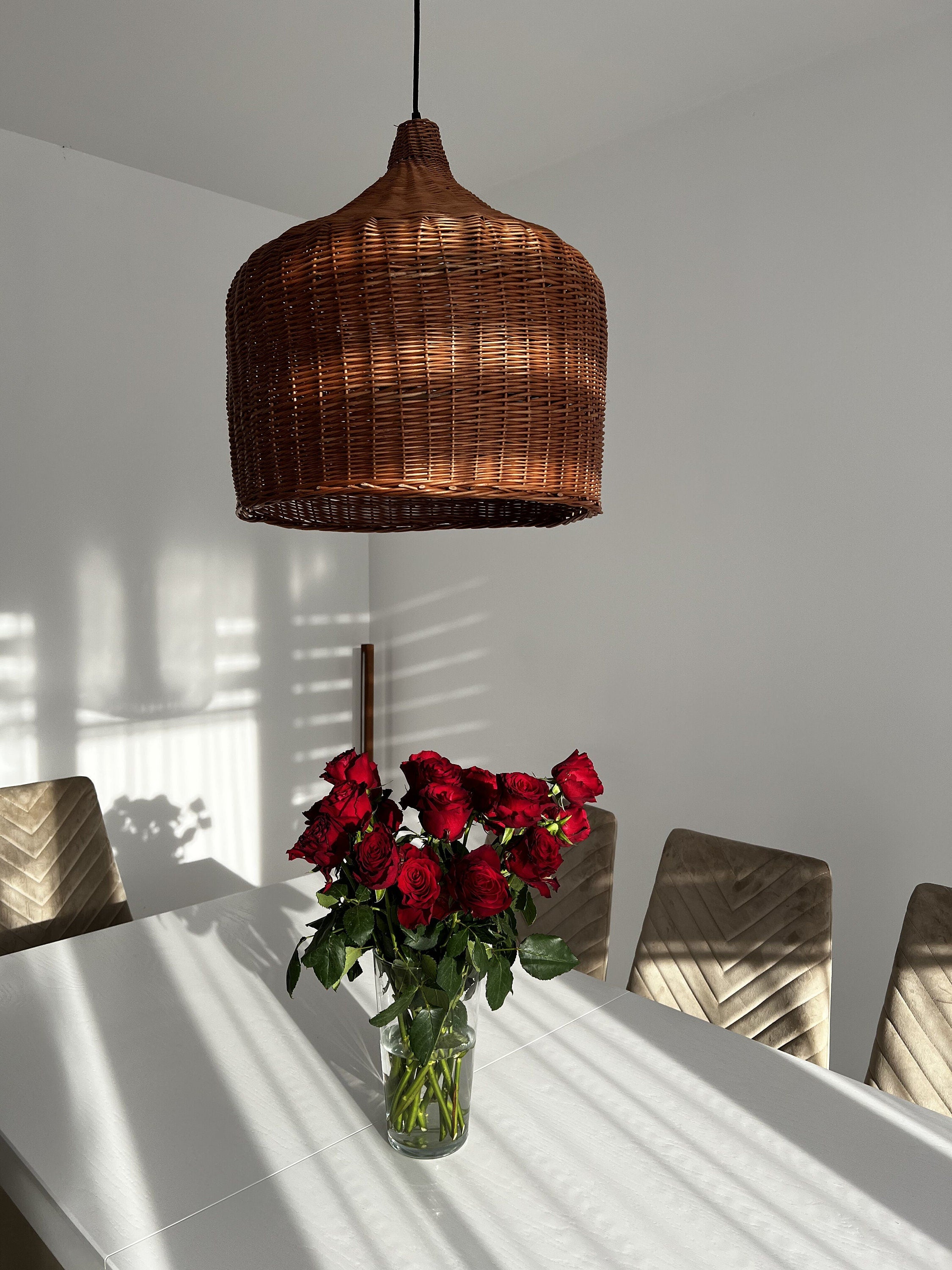Pendant Ceiling Wood Lantern, Bohemian Light Pendant, Hanging Pendant, Handmade Rattan Lamp Shade, Pendant light
