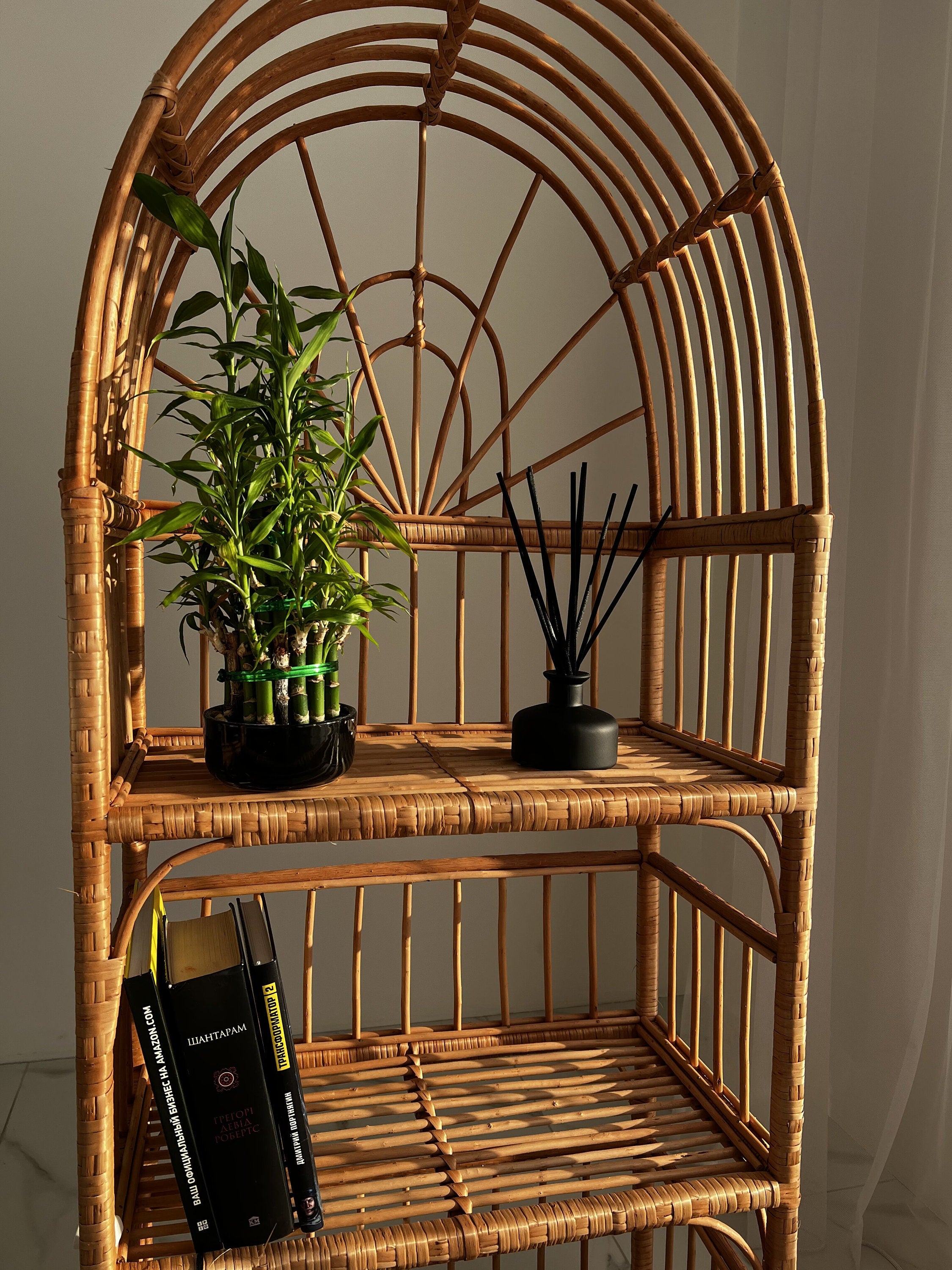 Wicker Shelf, Boho Shelf, Rack Bookshelf Storage, Shelf Plant, Shelf Boho Decor, Bookshelf, Rattan Shelf, Room Decor Boho