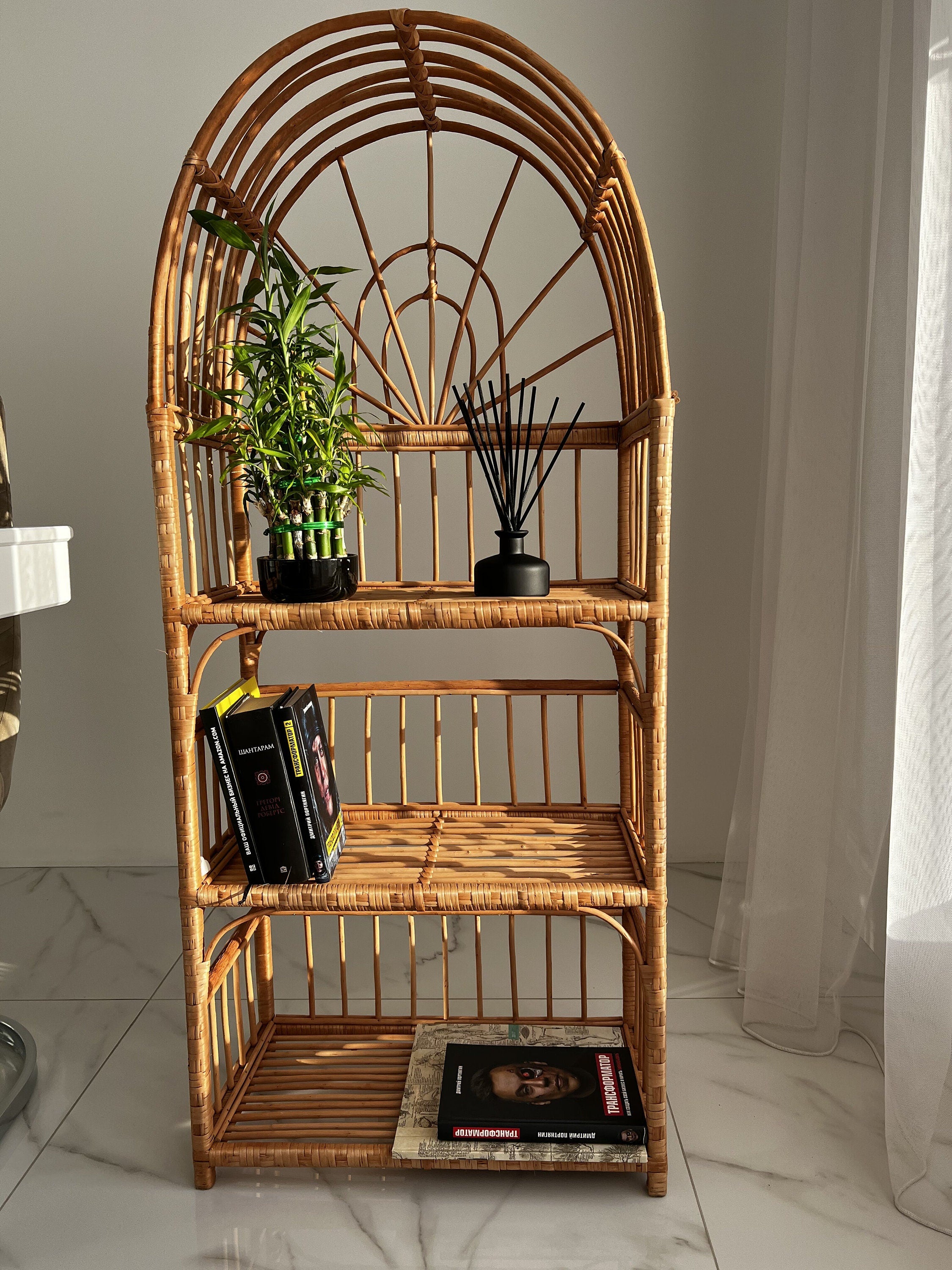 Wicker Shelf, Boho Shelf, Rack Bookshelf Storage, Shelf Plant, Shelf Boho Decor, Bookshelf, Rattan Shelf, Room Decor Boho