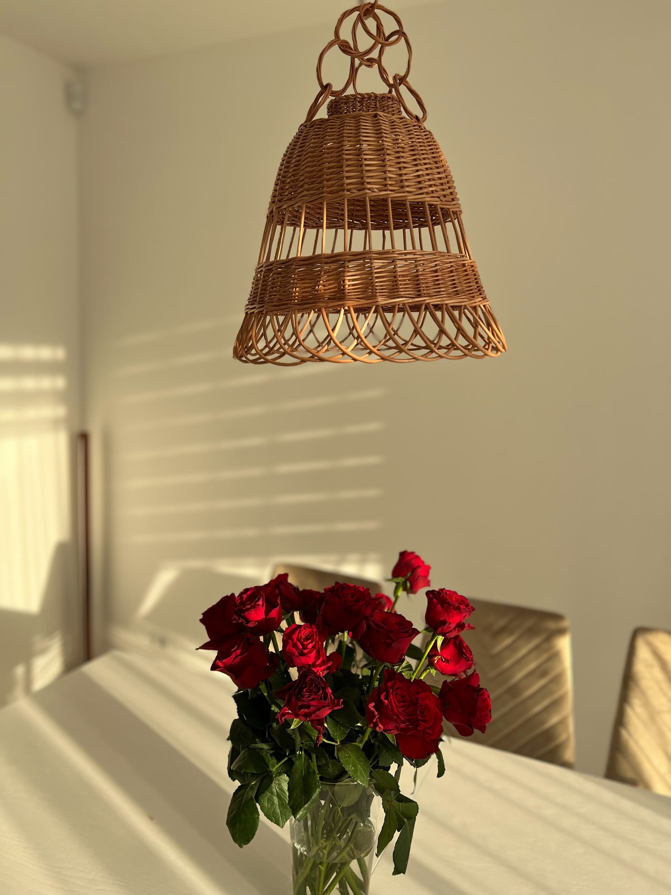 Wicker Lamp Boho Style, Lampshade Pendant, Lamp Rattan Chandelier Hanging Lamp Suspension Rotan Natural Lamp