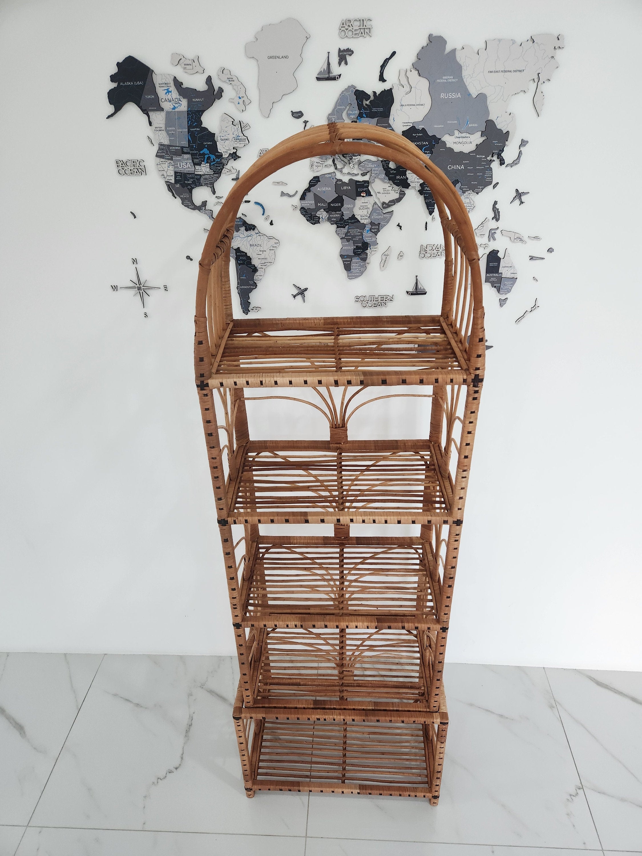 35/47/53/67 " tall handmade rattan shelf wicker shelf planter arched top bookcase wicker furniture rattan furniture kitchen shelving unit