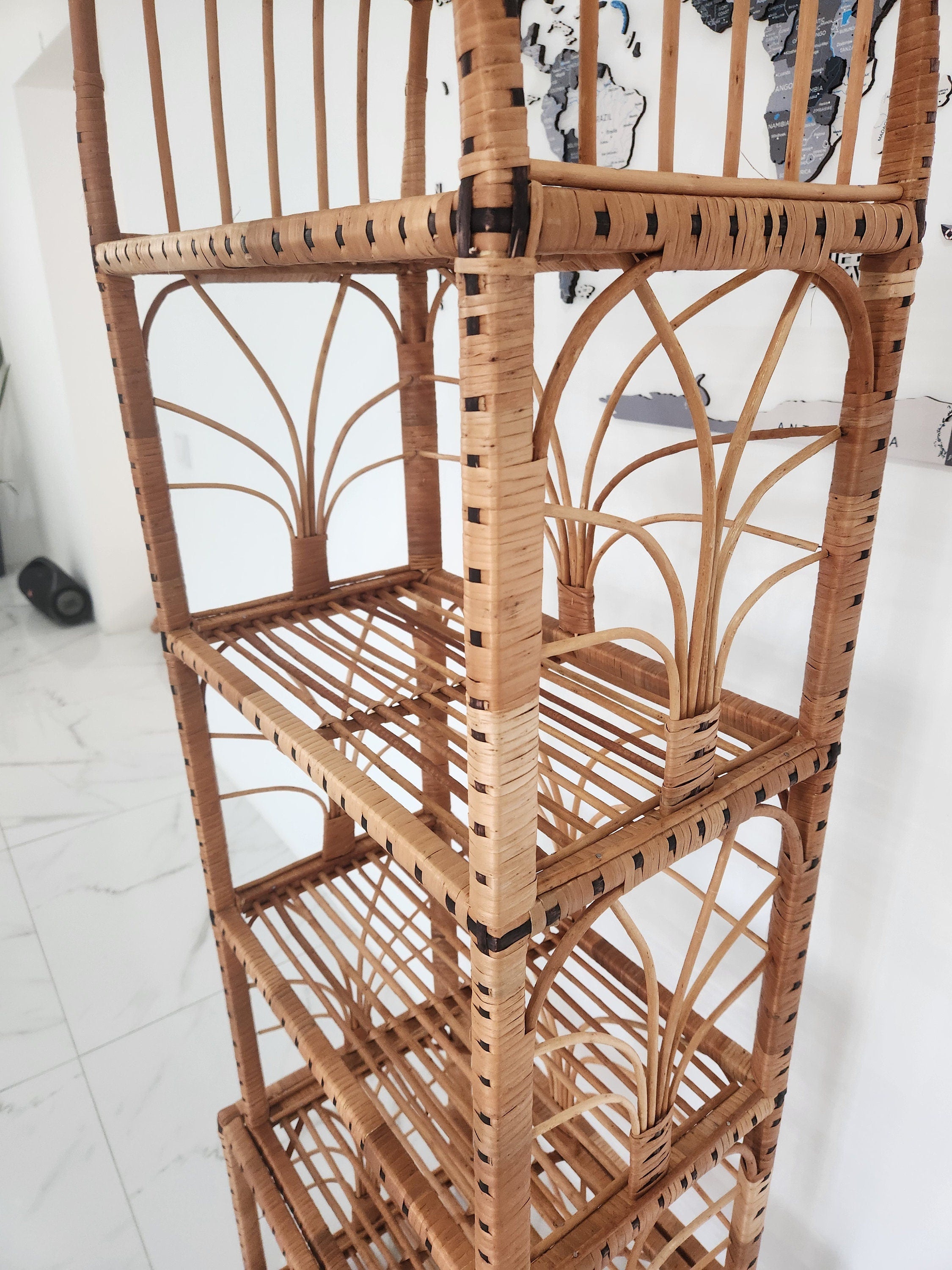 35/47/53/67 " tall handmade rattan shelf wicker shelf planter arched top bookcase wicker furniture rattan furniture kitchen shelving unit