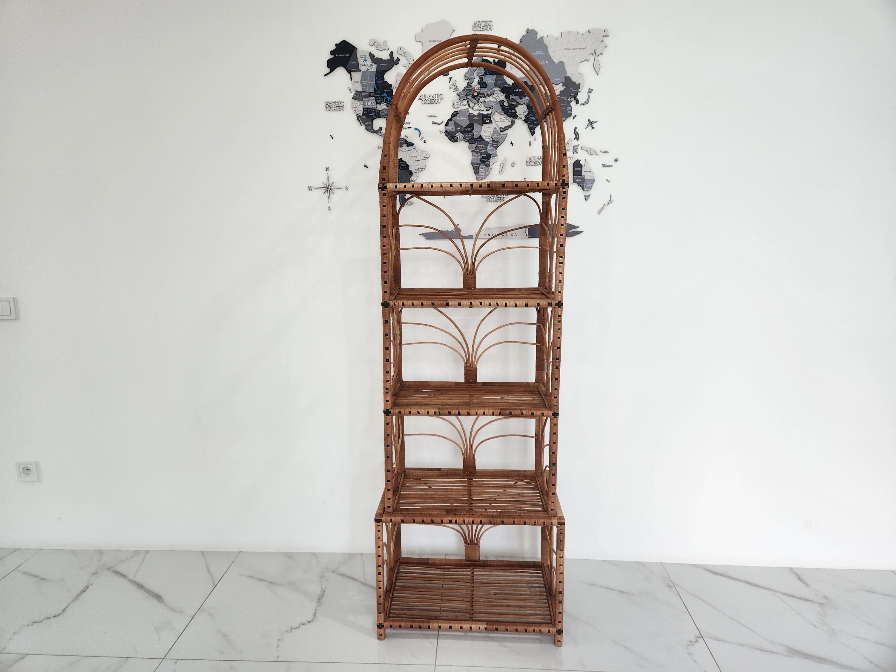 35/47/53/67 " tall handmade rattan shelf wicker shelf planter arched top bookcase wicker furniture rattan furniture kitchen shelving unit