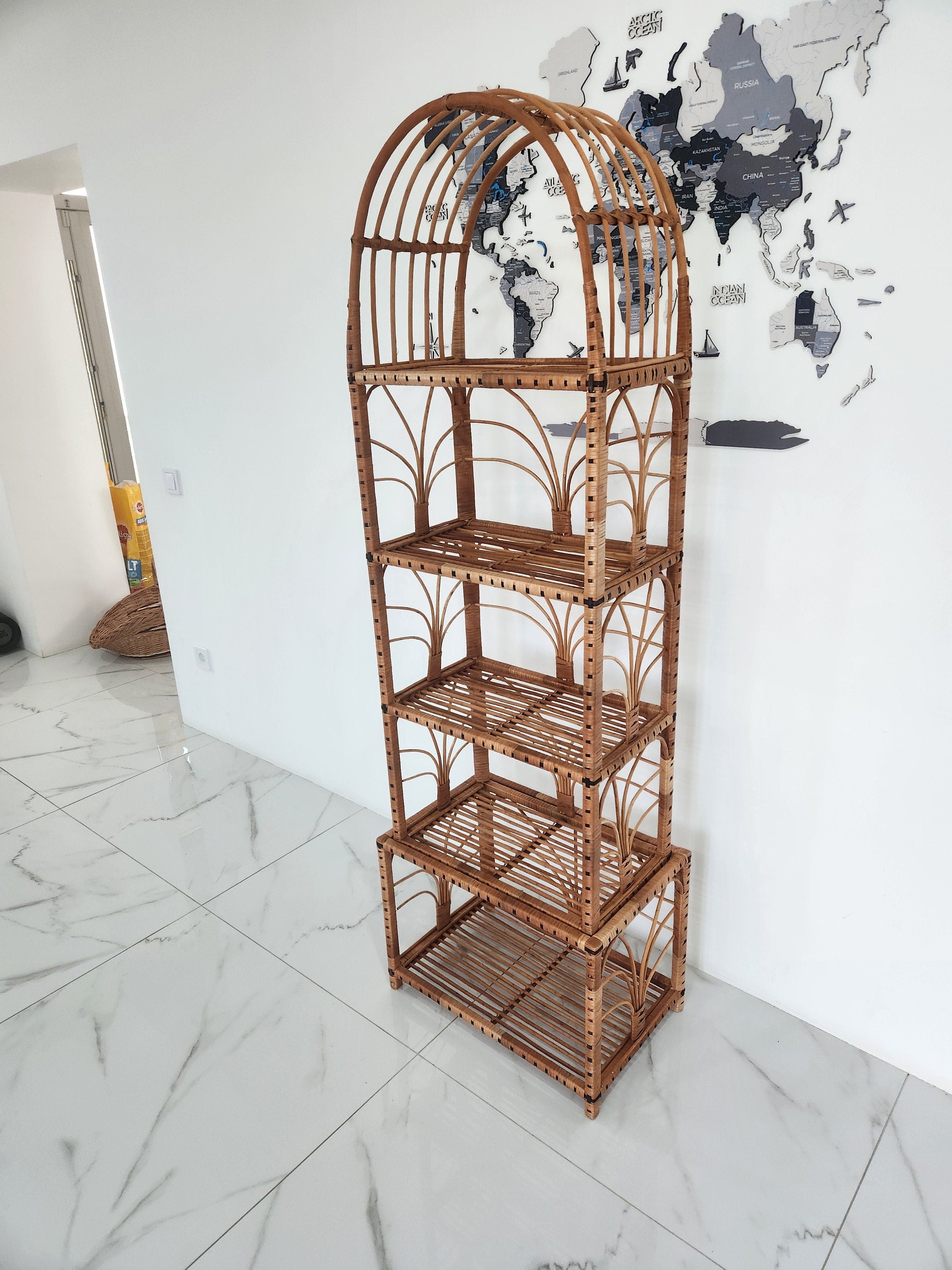 35/47/53/67 " tall handmade rattan shelf wicker shelf planter arched top bookcase wicker furniture rattan furniture kitchen shelving unit