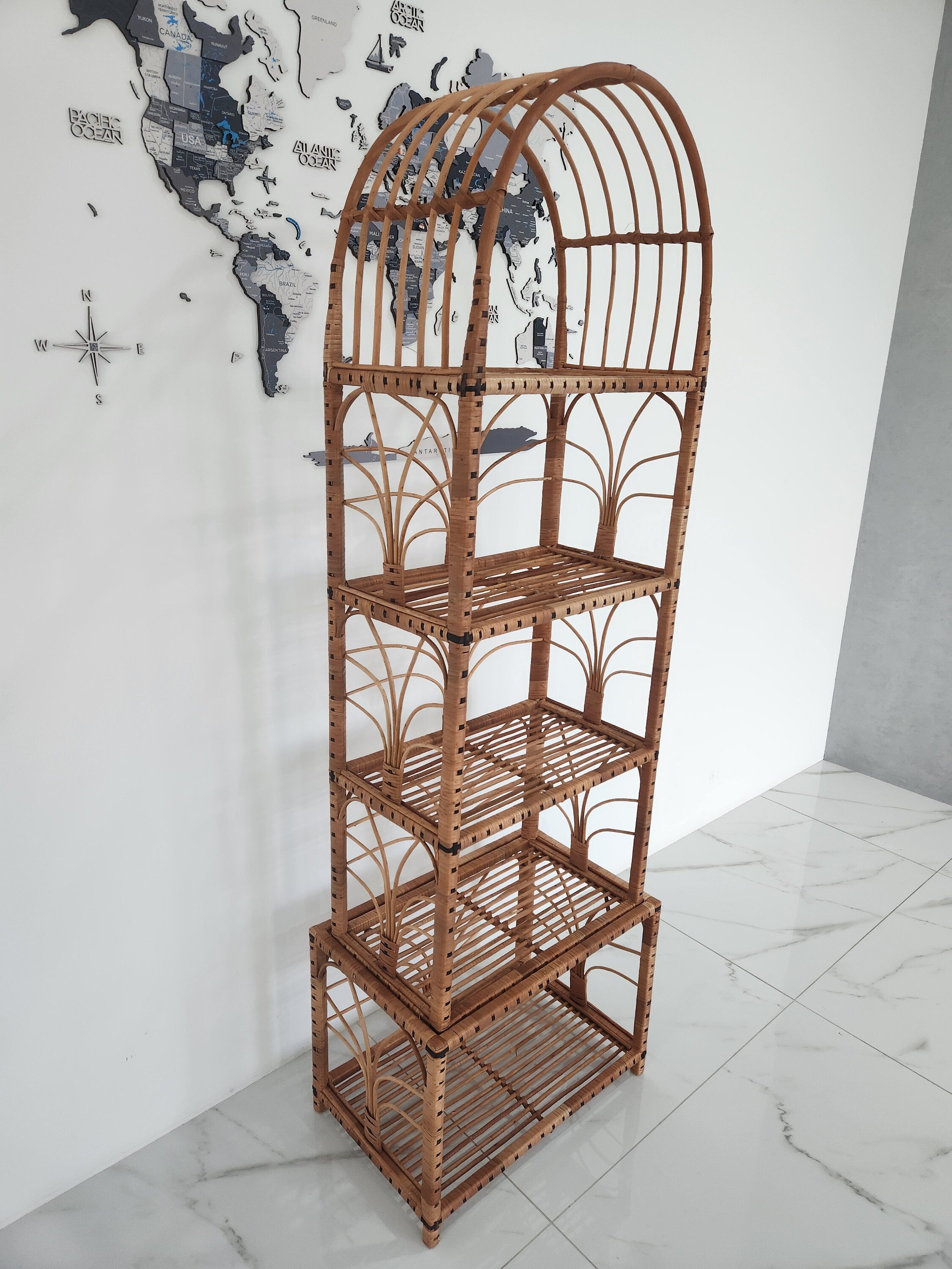 35/47/53/67 " tall handmade rattan shelf wicker shelf planter arched top bookcase wicker furniture rattan furniture kitchen shelving unit