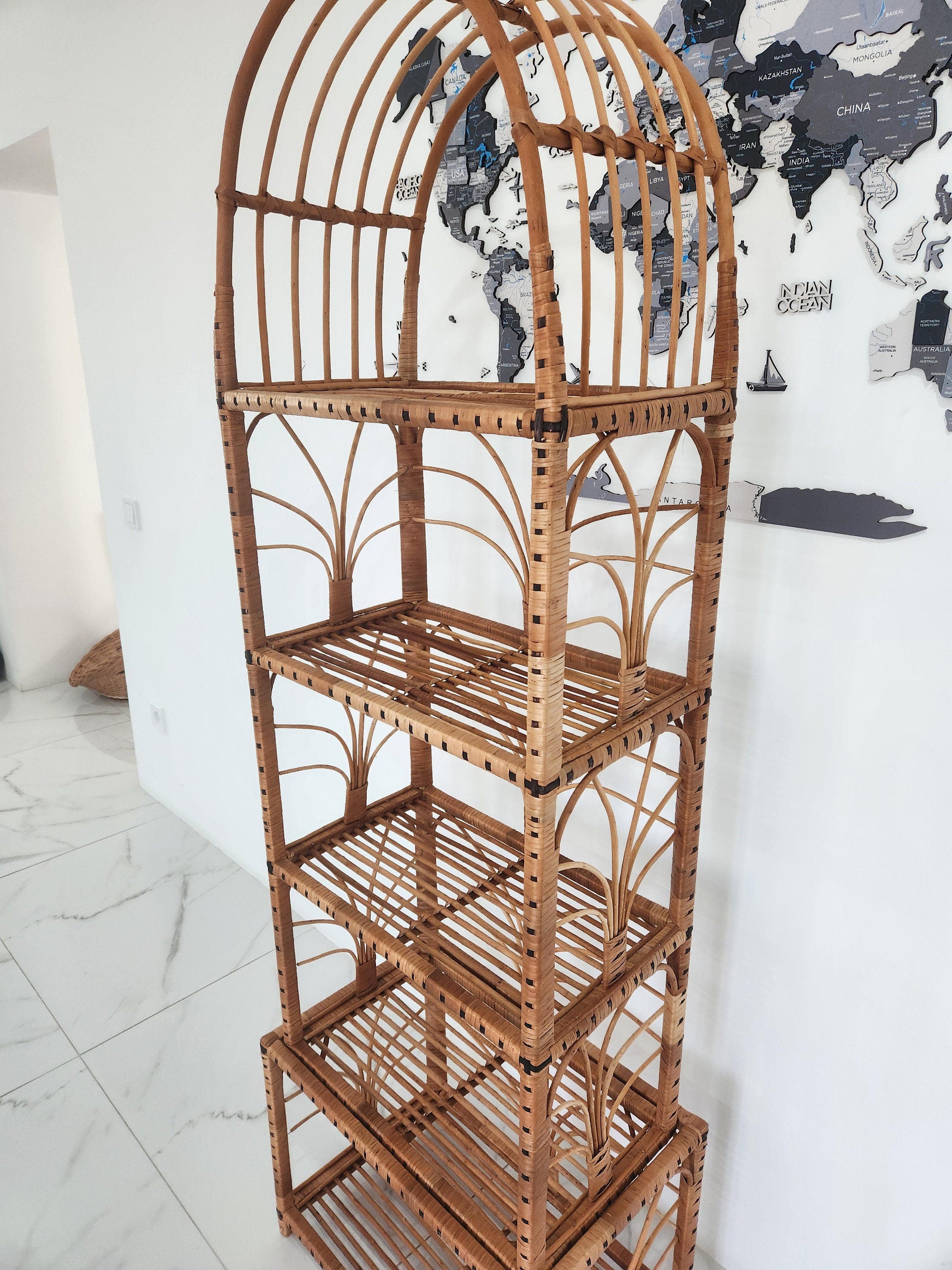 35/47/53/67 " tall handmade rattan shelf wicker shelf planter arched top bookcase wicker furniture rattan furniture kitchen shelving unit
