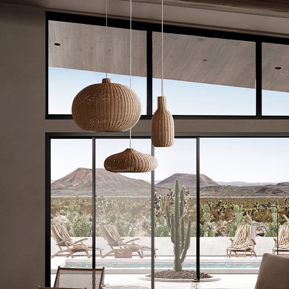 Nordic Rattan Handmade Pendant Lampshades for Kitchen Island