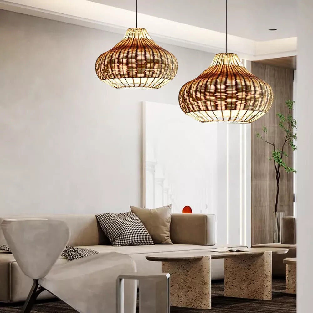 New Woven Rattan Light Fixtures, Wicker Rattan Lampshade Bamboo Lamp Pendant